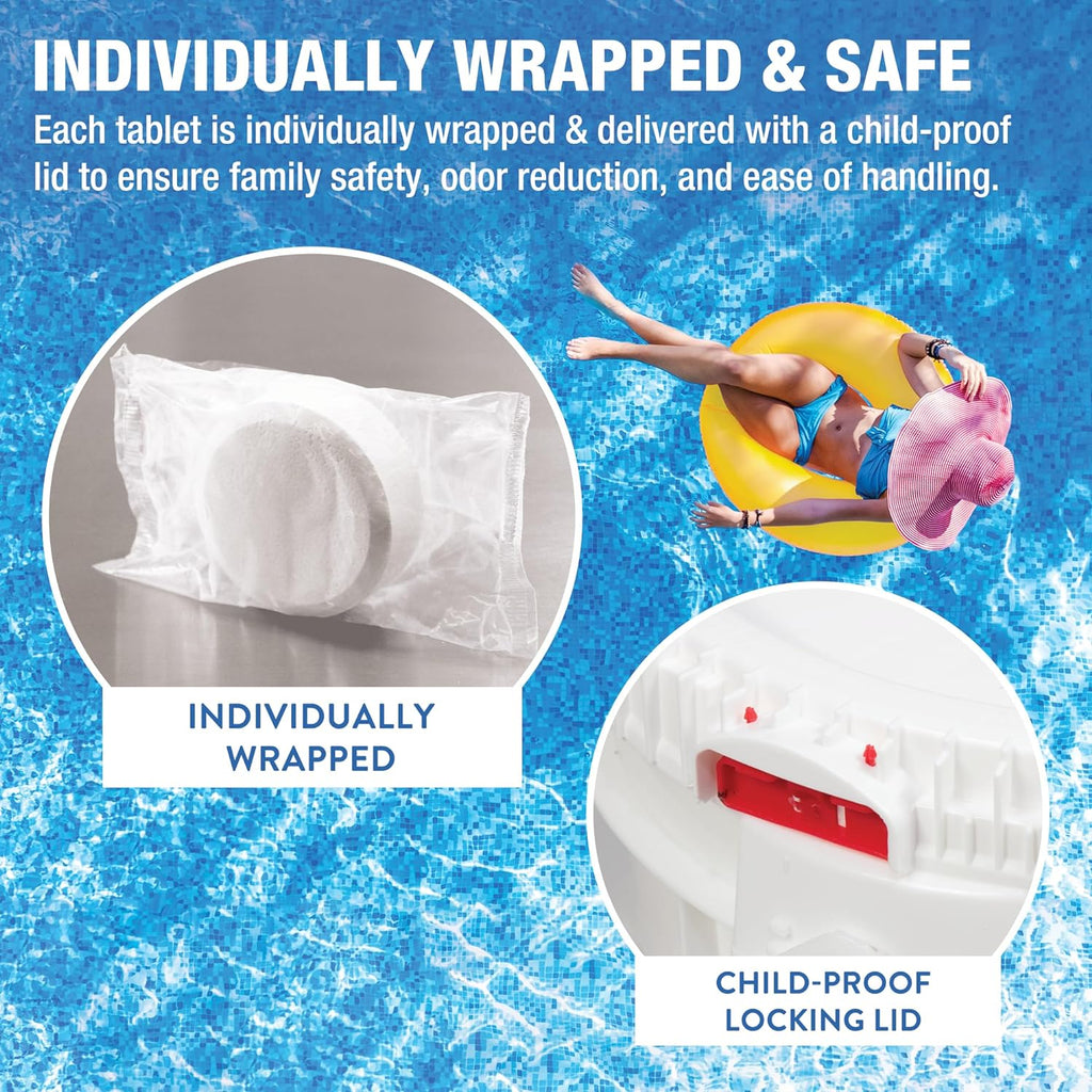 Doheny's 3 Inch Stabilized Chlorine Tablets | Pro-Grade Pool Sanitizer, Long Lasting, Slow Dissolving, 99% Pure Tri-Chlor, Individually Wrapped