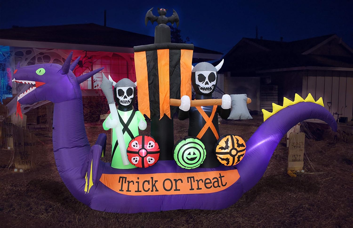 11ft Long Halloween Inflatable Dragon Pirate Ship Skeleton Scene